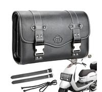 Sollee Motorcycle Fork Bag - Leather Saddle Bags for Motorcycles, PU Leather Waterproof Motorcycle Tool Bag with 2 Straps for All Motorcycles and Bikes, Black