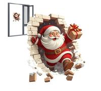 Sollee Santa Wall Stickers, Christmas Santa Breaking Brick Wall Sticker Decorations, Seasonal Decal, for Holiday Party Kitchen Living Room Bathroom Bedroom Office School Classroom