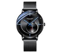 SOLLEN Automatic Watches for Men - Original Mechanical Movement, Mineral Glass, 3ATM/30Meters Waterproof Wristwatch, Stainless Steel Case, Calendar & Luminous Hands, Minimalist Self-Winding Watch