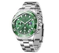 SOLLEN Green Men's Chronograph Watch, Formal Classic Analog Quartz Wristwatch with Date & Moon Phase & Second/Minute Chronograph, 30/3ATM Waterproof Stainless Steel Casual Business Work Watches for