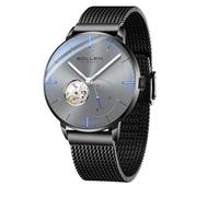 SOLLEN Men's Automatic Watch, Original Mechanical Movement - 3ATM Water Resistant - Skeleton Design & Luminous Hands - Small Second Dial & Stainless Steel Case, Minimalist Casual Slim Gifts for Men