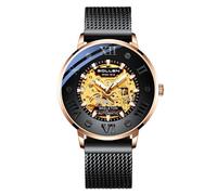 SOLLEN Skeleton Automatic Watches for Men, Original Mechanical Watch Movement, 3 ATM Waterproof, Stainless Steel Case, Double-Sided Skeleton Self-Winding Watches for Office & Daily Wear - Gift for Him