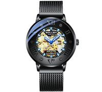 SOLLEN Skeleton Automatic Watches for Men, Original Mechanical Watch Movement, 3 ATM Waterproof, Stainless Steel Case, Double-Sided Skeleton Self-Winding Watches for Office & Daily Wear - Gift for Him