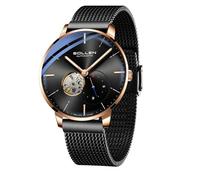 SOLLEN Skeleton Watches for Men, Minimalist Automatic Mechanical Watches, 3 ATM Waterproof Wristwatch with Luminous Hands & Seconds Subdial, Casual Fashion Wrist Watches for Man, Luxury Gifts for Male