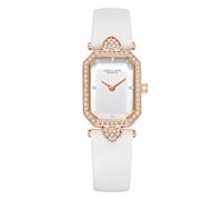 SOLLEN Watches for Women Dainty Ladies Watch Luxury Dress Watch with Zircon Bezel Japanese Quartz Women's Wrist Watch White Leather Band Wristwatch, White, slim, Vintage