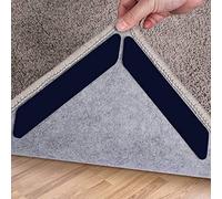 Sollifa Rug Grippers, 16 pcs Double Sided Washable Removable Anti Curling Corner Carpet Gripper, Non Slip Renewable Adhesive Rug Tape for Hardwood Floors and Tile（Midnight Black）