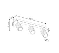 SOLLUX LIGHTING Carbon downlight, black, length 45 cm, aluminium, 3-bulb.