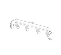 SOLLUX LIGHTING Carbon downlight, black, length 81 cm, aluminium, 4-bulb.