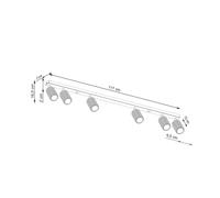 SOLLUX LIGHTING Carbon downlight, white, length 117 cm, aluminium, 6-bulb.