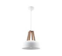 SOLLUX lighting Casco Ceiling Pendant lamp Modern and Minimalist Design for Living Room Bedroom Works with Replaceable Bulb E27 1x60W White Steel and Natural Wood 30x30x85cm