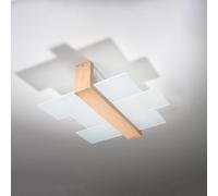 Ceiling lamp LED FENIKS SL.0076 SOLLUX Modern Plafond lamp Natural Wood White E27 2-Light Glass Wood for The Kitchen and The Bedroom
