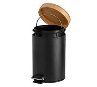 Solly´s 3L Bathroom Bin with Bamboo Lid, Pedal Bin with Soft Close, Round, Black