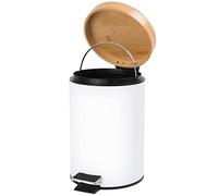 Solly´s 3L Bathroom Bin with Bamboo Lid, Pedal Bin with Soft Close, Round, White