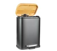 Solly´s 5L Bathroom Bin with Bamboo Lid, Pedal Bin with Soft Close, Black