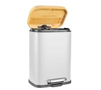 Solly´s 5L Bathroom Bin with Bamboo Lid, Pedal Bin with Soft Close, White