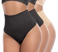 SOLO ACTFIT Women's Thong Tummy Control High Waist Slimming Slimming Panties Flat Tummy Control Thong, Black*2+Beige*1, S