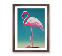 Solo Flamingo Framed Wall Art Print A2 Walnut
