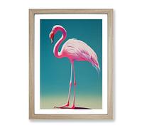 Solo Flamingo Framed Wall Art Print A3 Oak | Ready to Hang, Premium Gi Paper, Fade-Resistant Inks, Securely Packaged, UK Made