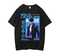 Solo Leveling Anime T-Shirt for Teen Boys - Short Sleeve Graphic Tee, Cool 3D Print Design, Comfortable Cotton Casual Wear, for Fans (Black1,4XL)