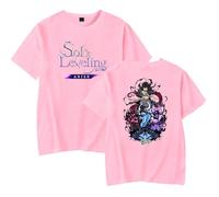 Solo Leveling Hot Anime T-Shirts Unisex Harajuku O-Neck Short Sleeve Shirts (Pink,L)