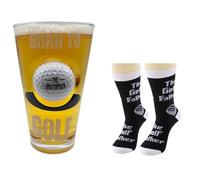 solo-pro master your game Golf Gifts for Men, Pint Beer Glass with Real Golf Ball Embedded, Sock Pair Unique Birthday Golf Gift Father's Day