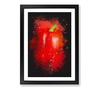 Solo Red Bell Pepper Paint Splash Framed Print | A2 Black Framed Wall Art | Ready to Hang | Modern Nature Picture | Living Room Bedroom Lounge Office