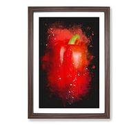 Solo Red Bell Pepper Paint Splash Framed Print | A2 Walnut Framed Wall Art | Ready to Hang | Modern Nature Picture | Living Room Bedroom Lounge Office