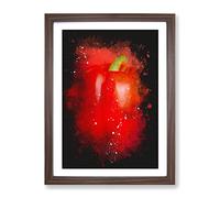 Solo Red Bell Pepper Paint Splash Modern Framed Print | A4 Walnut Framed Wall Art | Ready to Hang | Modern Nature Picture | Living Room Bedroom Lounge Office