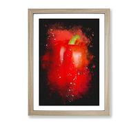 Solo Red Bell Pepper Paint Splash Modern Framed Wall Art Print, Ready to Hang Picture for Living Room Bedroom Home Office Décor, Oak A2 (64 x 46 cm)