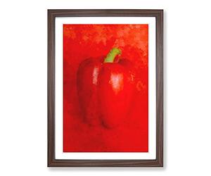 Solo Red Bell Pepper Painting Framed Print | A2 Walnut Framed Wall Art | Ready to Hang | Modern Historical Picture | Living Room Bedroom Lounge Office