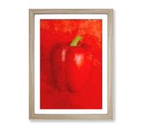 Solo Red Bell Pepper Painting Modern Framed Print | A3 Oak Framed Wall Art | Ready to Hang | Modern Historical Picture | Living Room Bedroom Lounge Office