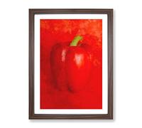 Solo Red Bell Pepper Painting Modern Framed Print | A3 Walnut Framed Wall Art | Ready to Hang | Modern Historical Picture | Living Room Bedroom Lounge Office