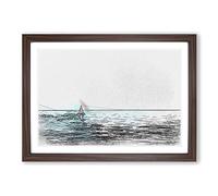 Solo Red Sailboat & Seascape in Abstract Framed Print | A2 Walnut Framed Wall Art | Ready to Hang | Abstract Fantasy Picture | Living Room Bedroom Lounge Office