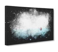 Solo Red Sailboat & Seascape Paint Splash Canvas Print | Gallery Wrapped 30mm Frame Wall Art | 30x20 inches | Ready to Hang | Modern Seascape Picture | Living Room Bedroom Lounge Office