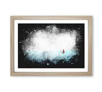 Solo Red Sailboat & Seascape Paint Splash Framed Print | A2 Oak Framed Wall Art | Ready to Hang | Modern Nature Picture | Living Room Bedroom Lounge Office