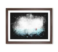 Solo Red Sailboat & Seascape Paint Splash Modern Art Framed Print | A3 Walnut Framed Wall Art | Ready to Hang | Modern Nature Picture | Living Room Bedroom Lounge Office