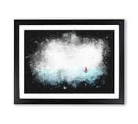 Solo Red Sailboat & Seascape Paint Splash Modern Art Framed Wall Art Print, Ready to Hang Picture for Living Room Bedroom Home Office Décor, Black A2 (64 x 46 cm)