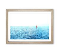 Solo Red Sailboat & Seascape Painting Framed Print | A2 Oak Framed Wall Art | Ready to Hang | Modern Historical Picture | Living Room Bedroom Lounge Office