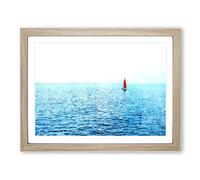 Solo Red Sailboat & Seascape Painting Modern Art Framed Wall Art Print, Ready to Hang Picture for Living Room Bedroom Home Office Décor, Oak A2 (64 x 46 cm)