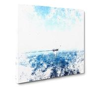 Solo Sailing Boat Across the Sea Watercolour Canvas Print | Gallery Wrapped 30mm Frame Wall Art | 14x14 inches | Ready to Hang | Coastal Seascape Picture | Living Room Bedroom Lounge Office