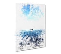 Solo Sailing Boat Across The Sea Watercolour Canvas Print | Gallery Wrapped 30mm Frame Wall Art | 30x20 inches | Ready to Hang | Modern Seascape Picture | Living Room Bedroom Lounge Office
