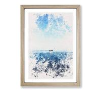 Solo Sailing Boat Across The Sea Watercolour Framed Print | A2 Oak Framed Wall Art | Ready to Hang | Modern Vehicle Picture | Living Room Bedroom Lounge Office