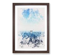 Solo Sailing Boat Across The Sea Watercolour Framed Print | A2 Walnut Framed Wall Art | Ready to Hang | Modern Vehicle Picture | Living Room Bedroom Lounge Office