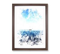 Solo Sailing Boat Across The Sea Watercolour Modern Framed Print | A3 Walnut Framed Wall Art | Ready to Hang | Modern Vehicle Picture | Living Room Bedroom Lounge Office