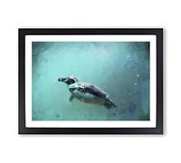 Solo Swimming Penguin in Abstract Framed Print | A2 Black Framed Wall Art | Ready to Hang | Abstract Fantasy Picture | Living Room Bedroom Lounge Office