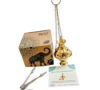 Solo Therapy Brass Hanging Censer Incense Burner with Chains and Charcoal Tong, 7" High, 3.5" Diameter