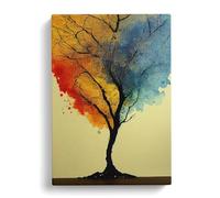 Solo Watercolour Tree Gold, Peach, Teal Canvas Print | Gallery Wrapped 30mm Frame Wall Art | 30x20 inches | Ready to Hang | Contemporary Landscape Picture | Living Room Bedroom Lounge Office