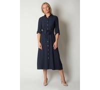 SOLO Women's Button-Down Shirt Dress with Waist Tie in Navy | Size: 14 SOLO Navy 14