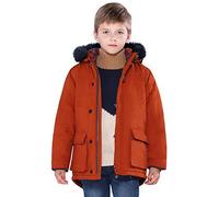 SOLOCOTE Boys Winter Coats Kids Winter Jacket Warm Thick Heavyweight Tough Long Windproof Outwear with Hood SW18012 Orange B 5-6Y