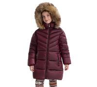 SOLOCOTE Girls Quilted Winter Coat with Faux Fur Hood, Sherpa Lined, Water Resistant and Heavy Weight Parka, wine red, 12 Years